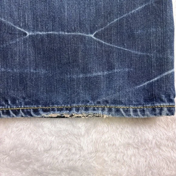 Ed Hardy Jeans Mens 36x32 Blue Distressed Splatter Straight Flap Pockets Whisker - Picture 10 of 16